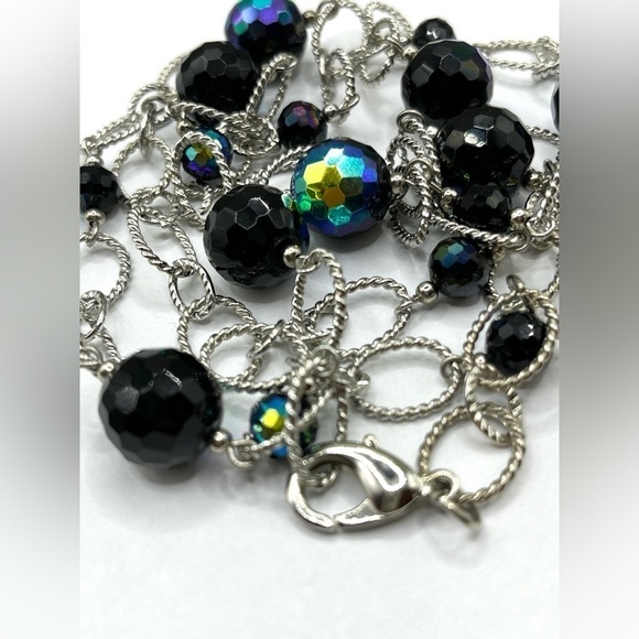 Premier Designs Necklace Blue and Black Beads Twisted oval Chain links Stunning - Picture 9 of 13